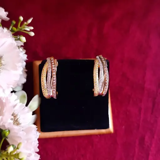 Tri-Tone Twist Hoop Earrings